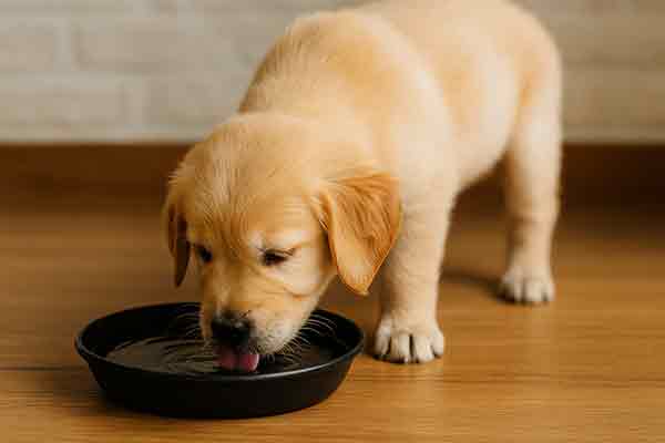 A puppy drinking water