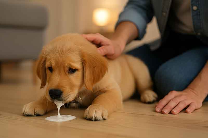 puppy vomiting white foam
