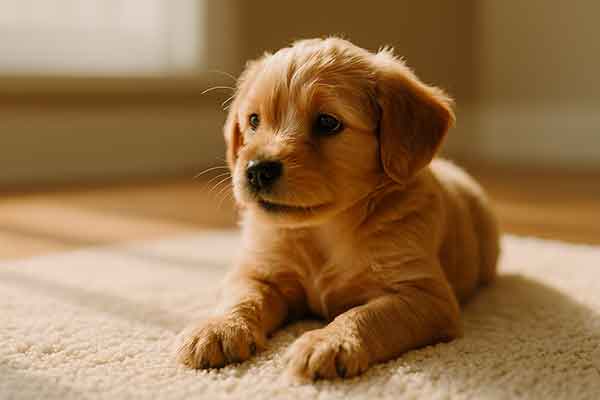 A puppy breathing rapidly in a quiet environment