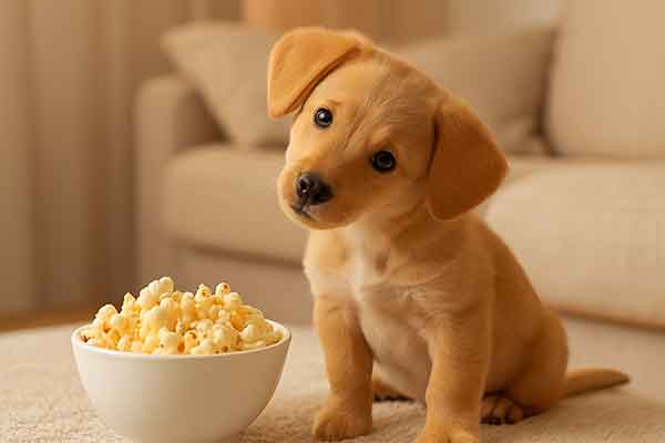 Puppy and popcorn