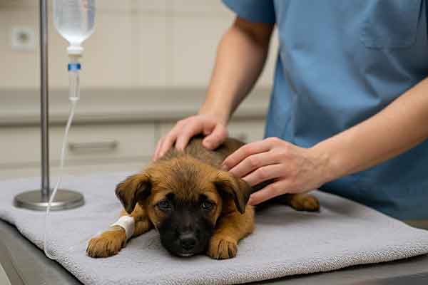 A dog receiving veterinary treatment