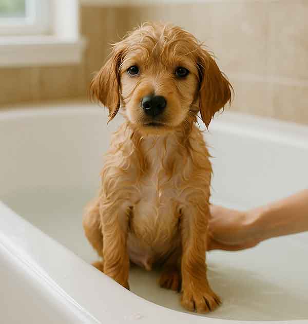 puppy get a bath